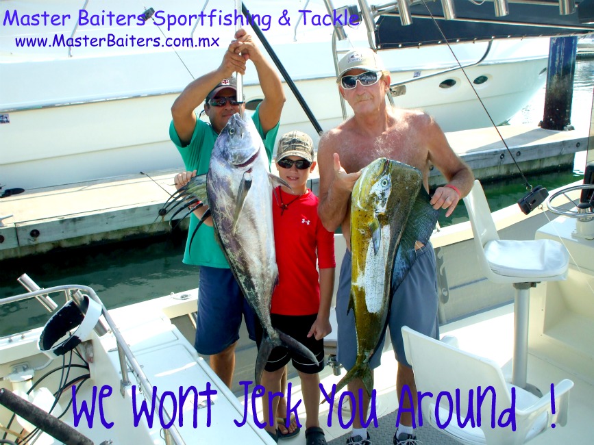 Capt Chema Holding Butchs Rooster fish and Bob Drake with his Dorado